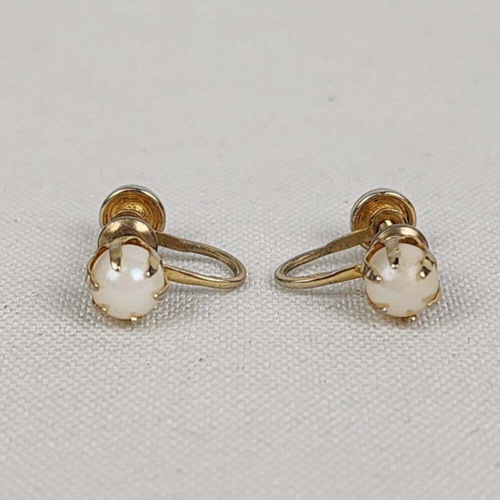 Antique 1/20 18k Gold Fill Pearl Stud Screw Back Earrings